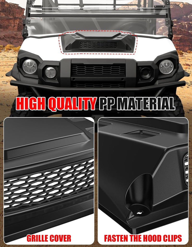 XATVXUTV UTV Hood Scoop with Mesh for Kawasaki Mule Pro, Front Turbo Hood Cover with Grill Vents Air Flow Intake Kit Compatible with Kawasaki Mule Pro FXT DXT DX FX 2015-2025 Accessories - Image 4